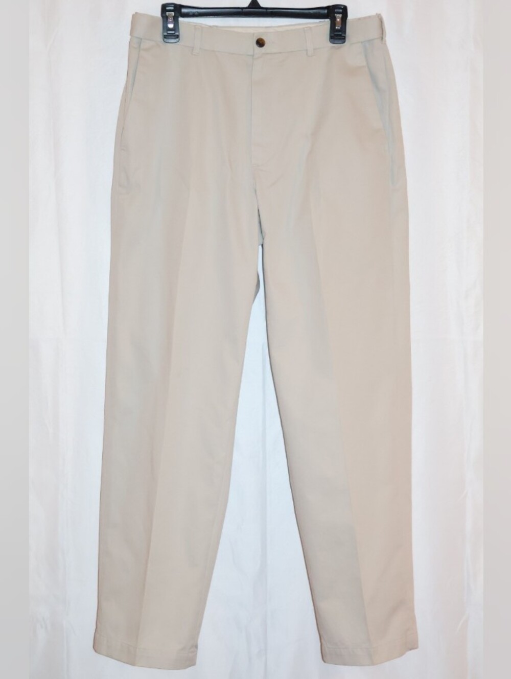 Haggar Beige Flat-Front Chino Dress Trousers.